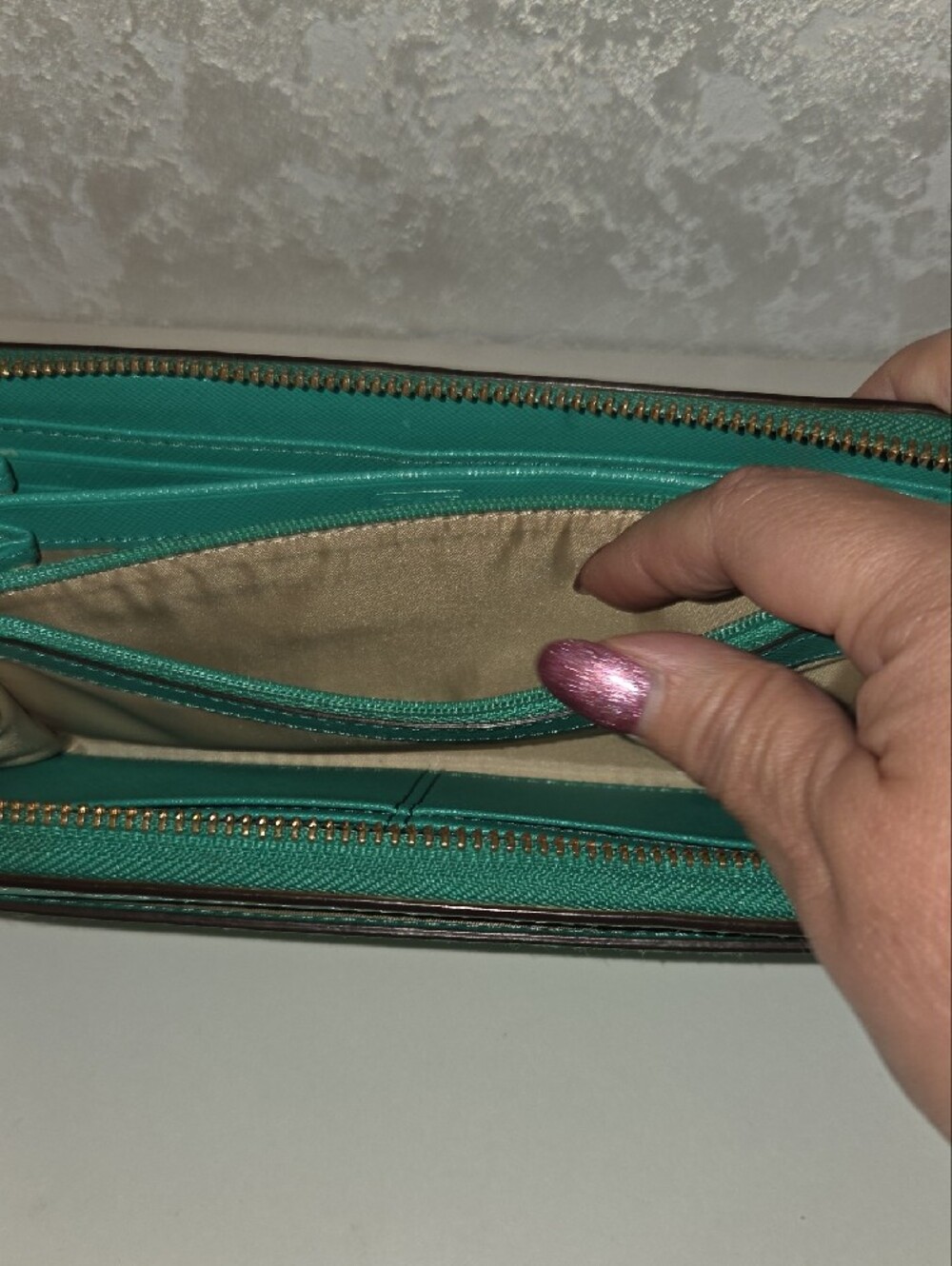 Coach Teal Green Zip-Around Leather Wallet - Picture 11 of 13